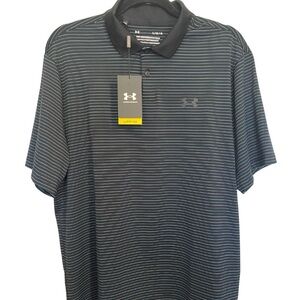 Under Armour Playoff Polo Core Stripe Black Blue White NWT Mens Large